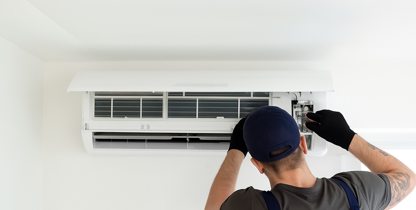 Técnico de Dr. Clima instalando un equipo de aire acondicionado